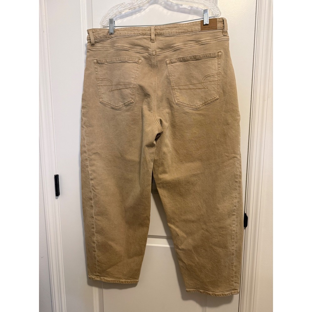 American Eagle Barrel Jeans Women 16 Tan Excellent High Rise Relaxed Khaki Boho - Picture 4 of 9